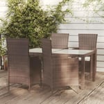 Gouveniail Ensemble Table Chaise de Jardin Salon d'extérieur 5 pcs avec coussins Résine tressée Marron - Marron et blanc - longueu