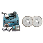 Makita DGA511RTJ 18 V / 5 Ah Cordless Angle Grinder 2 Batteries + Charger, Bleu/Argent, Size & Bosch - 2607019484 - Disque Diamant pour Meuleuse Carrelage et Maçonnerie - 125 mm