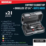 Coffret cliquet et douilles FACOM - HP + 1/4'' - 21 pièces - boîte MBOX R.181-4P6PB