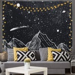 Kuchisity Mountains Wall Tapestry Trippy Starry Sky Tapestry, Include 2 Fairy String Lights, Wall Hanging Art Tapestry, Room Decor Art Print Fabric For Living Room Bedroom (Black, 150 x 200cm)