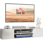 Homcom - Meuble tv mural - banc tv flottant - 2 portes, 2 niches - dim. 140L x 30l x 30H cm - panneaux blanc laqué