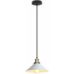 Lustre Suspension Abat-jour Plafonnier Industriel E27 22cm pour Chambre Salon Bar Restaurent Blanc