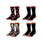 Chaussette Homme Naruto Shippuden, Chaussettes Homme Naruto Uzumaki, Akatsuki (Lot de 4), Noir, Rouge, Orange, Gris, Taille 43/46