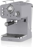 Swan SK22110GRN Retro Espresso Plastic Coffee Machine with Milk Frother, Grey