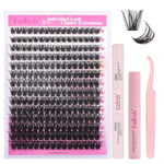 Fadlash Kit Extension Cils 0.07 D Cornée 8-16mm 100D Faux Cils Cluster Cils Kit Individuels DIY de Cils Avec Bond And Seal,Dissolvant pour Colle Cils,Pince A Epiler Faux Cils Réutilisables