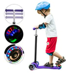 WeSkate Trottinette Enfants à 3 Roues pour Filles et Garçons de 3 à 12 Ans, Trottinettes Classiques pour Enfants à Hauteur réglable, Roues en PU Clignotantes à LED FB-902 Violet