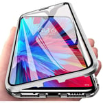 Magnetic Case for Xiaomi redmi 9A, Magnet Adsorption with Double-Sided Tempered Glass, One-Piece Full Screen Coverage Design 360 Degree Full Body Metal Frame Cover - Silver