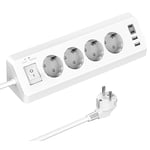 Multiprise Electrique, Multiprise Parasurtenseurs 4 Prises avec 2 Ports USB A+2 Ports USB C, Prise d'angle avec Interrupteur et Câble 2M, Blanc