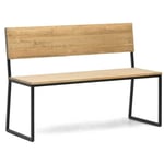 Banc Oxford eco en style industriel avec dossier en bois de pin massif finition vieillie. Couleur métal noir. 104 x 44 x 86 cm. Box Furniture