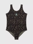 Calvin Klein Kids' CK Animal Print Swimsuit, Leopard Olive