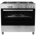 electriQ 90cm Gas Single Oven Range Cooker - Stainless Steel