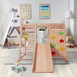 Hauss Sploe - Aire de jeux 7 en 1 avec toboggan, balançoire et filet d'Escalade, 140 x 120 x 120 cm, mdf, charge de 50 kg, 3+ ans, bois