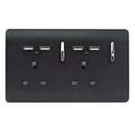 Trendi 2 Gang 13 Amp 4 x 2.1mA USB Switched Plug Socket Matt Black