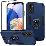 Btstring Case for Samsung Galaxy A14 4G/5G and Screen Protector Tempered Glass, Shockproof Phone Case with Stand, Heavy Duty Personalised Case Cover Support Magnetic Car Holder, Blue