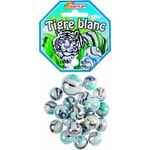 Billes - Filet de 20 billes + 1 calot - Blanc, bleu et noir - Tigre blanc - Jeu