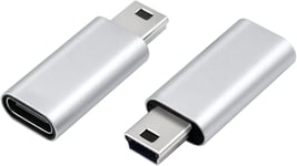 Adaptateur USB C vers Mini USB, Adaptateur Mini USB vers USB C, Prise USB C de Type C vers Prise Mini USB Connexion d'ordinateurs (Argent)