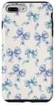 Coque pour iPhone 7 Plus/8 Plus Charmant ruban en toile bleue et blanche avec nœuds en forme de fleur