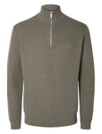 Selected Homme Slhdane Ls Knit Structure Half Zip Noos Grå