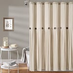 Lush Decor Linen Button Shower Curtain, 72" W x 72" L, Dark Linen - Rustic Shower Curtain - Color Block Bath Curtain With Coconut Button Detail- Country & Modern Farmhouse Bathroom Decor