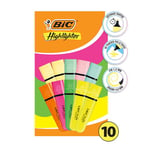 BIC Marking Surligneurs à pointe biseautée et Longue Durée pour Usage Scolaire et Professionnel (1.2 mm-4.6 mm) - Couleurs Assorties Néon et Pastel, Boîte de 10