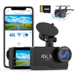 DYNACAM 4K/2K+1080P Dash Cam Front and Rear, WiFi Dashcam Free 64GB Card,170°Wide Angle,Dual Dash Cam G-Sensor, Car Camera APP Control,WDR Night Vision,Car on-dash Mounted Cameras,Support 256GB Max