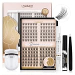 LASHVIEW DIY Eyelash Extensions Kit,144 Pcs Lash Clusters, Eyelash Clusters Golden Tweezer, Cluster Lashes Bond and Seal Waterproof DIY Lash Extensions (Volume)