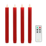 Fanna Lot de 4 Bougies Led Flamme Vacillante Rouge, Bougie Chandelier Led avec Telecommande pour Noël H24 cm