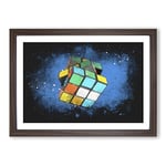 Big Box Art The Rubik Cube Paint Splash Framed Wall Art Picture Print Ready to Hang, Walnut A2 (62 x 45 cm)