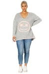 Angel of Style Femme Grandes Tailles Pull Oversized avec Motif Smiley, col V et Manches Longues Lilas 44+ 200931800-44+