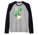 Tea Rex T-Rex Tea Lover Dinosaur Pun Joke Raglan Baseball Tee