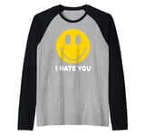 Retro Vintage Yellow Happy Smile Face Emoticon I Hate You Raglan Baseball Tee