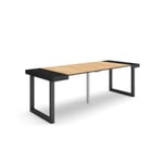 Table console extensible, 220, pour 10 personnes, 222x90x77cm, Pieds bois massif, couleur Noir et chêne