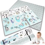 NUKIDO Tapis en mousse double face pour bébé Motif mignon coloré pour jouer à ramper Idéal comme cadeau enroulable Épaisseur 1,5 cm Taille 180 x 150 cm Bleu