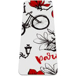 Paris Eiffel Tower Bicycle Love Pattern Yoga Mat Thick Non Slip Yoga Mats for Women&Girls Exercise Mat Soft Pilates Mats,(72x24 in, 1/4-Inch Thick)