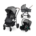 Bebeconfort Haze Trio, Poussette 3 en 1, 0-4 ans, 22 kg max, assise 2-en-1, poussette réversible et légère, siège-auto bébé i-Size inclus, pliage compact,Tinted Stone