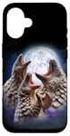 Coque pour iPhone 16 3 Pangolin hurlant à la lune pour amoureux des animaux en danger