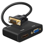 Adaptateur Vga Mâle Vers Vga Et Hdmi Femelles Avec Prise Audio 3.5mm Et Charge