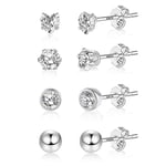 Boucles d'oreilles femme, clous d'oreilles femme argent 925 [4 paires de] petite boucle d'oreille set, plaqué or 14 carats Ensemble avec strass en zircone, clou oreille, Cadeau for homme/femme