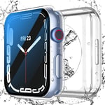 Recata Coque étanche avec Protection ecran en Verre Trempé pour Apple Watch Series 9 (2023) Serie 7 Serie 8 41mm, PC 2 en 1 Housse Frontale et Arrière Anti-Choc pour iWatch, Transparent