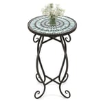 Costway Table D'appoint Ronde De Jardin Avec Plateau Mosaïque En Carreaux De Céramique, Table Basse D'extérieur Pour Balcon Piscine