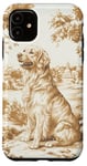 Coque pour iPhone 11 Charmante toile de jouy beige golden retriever