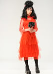 Teen Size Girls Beetlejuice Lydia Gothic Red Bride Fancy Dress Costume