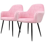 Lot de 2 Chaises de Salle à Manger Cuisine Salon Séjour - Rose - Assise Siège Rembourrée en Velours Structure en Métal Fauteuil Rétro avec Accoudoirs