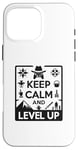 Coque pour iPhone 16 Pro Max Keep Calm and Level Up Gamer pour les joueurs amusants