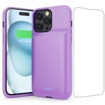 Feob Coque Batterie pour iPhone 15 Pro Max【Charge Rapide 15W & Puissant 8600mAh】Coque Rechargeable Batterie Externe Chargeur Portable Coques d'alimentation pour iPhone 15 Pro Max (6,7 Pouces) -Violet