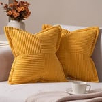 Topfinel Housse Coussin 45x45 Enfant Jaune Moutarde Motif à Rayures Croisés Housses de Coussin Automne Decoration Salon de Jardin Exterieur Bureau Chambre Intérieur, Lot de 2