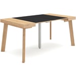 Table console extensible, Console meuble, 160, Pour 8 personnes, Pieds en bois, Style moderne, Chêne et noir - Skraut Home