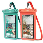 YOSH IPX8 Waterproof Phone Case, 2-Pack Underwater Phone Pouch Dry Bag for Swimming Raining Dustproof for iPhone 15 14 13 12 11 XS XR X 8, Samsung S23 S22 Huawei P30 Xiaomi up to 7.0"-Green&Orange