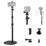 NEEWER Projector Floor Stand with Heavy Base, 16"-35"/40-90cm Desk Tripod with Phone Holder & Action Camera Mount, Ball Head Webcam Video Projector Mount Compatible with XGIMI Nebula MEVO, DS006