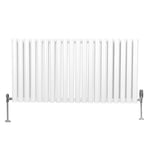 Radiateur à Colonne Ovale 600 x 1200mm & Robinet Thermostatique Chromé, Chauffage Moderne Horizontal en Acier au Carbone Blanc Brillant, Cuisine Salle de Bain [Brosse, Attaches & Supports INCLUS]